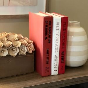 Red and white decorative reading books